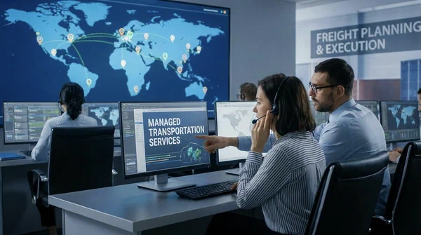 People sitting at a computer monitoring and tracking freight People sitting at a computer monitoring and tracking freight.