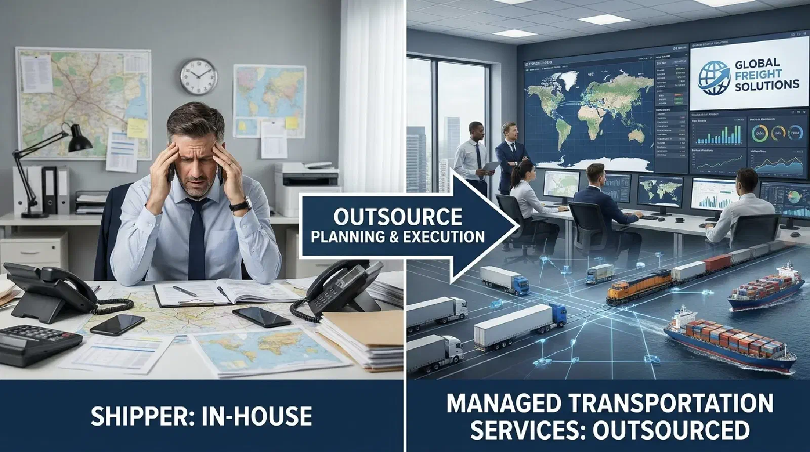 Image depicting decisions made about freight and how managed services can help. Image depicting decisions made about freight and how managed services can help.