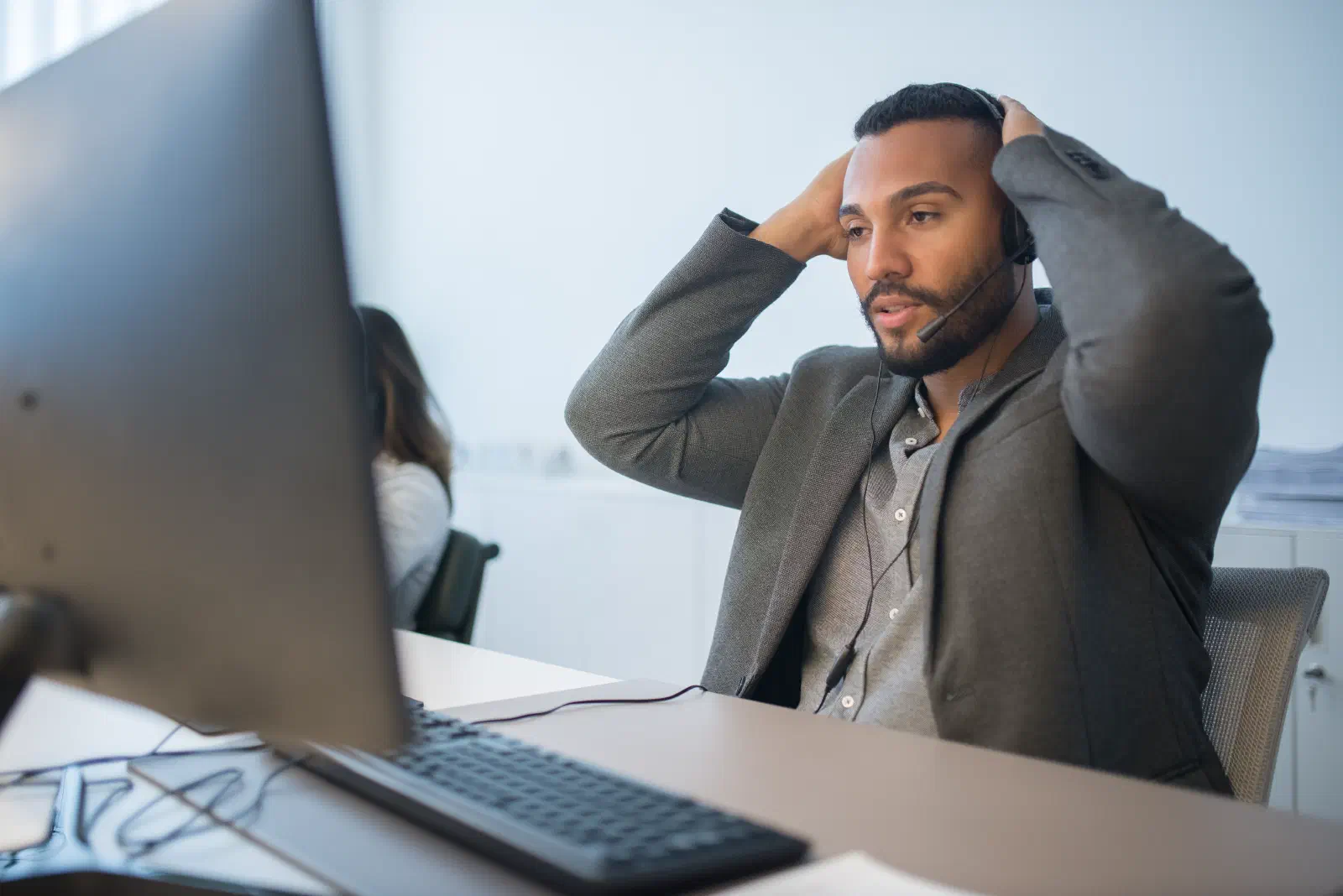 Stressed logistics worker